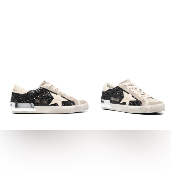Golden Goose Shoes - Golden Goose Black & Grey Suede Super-Star glitter-detail sneakers